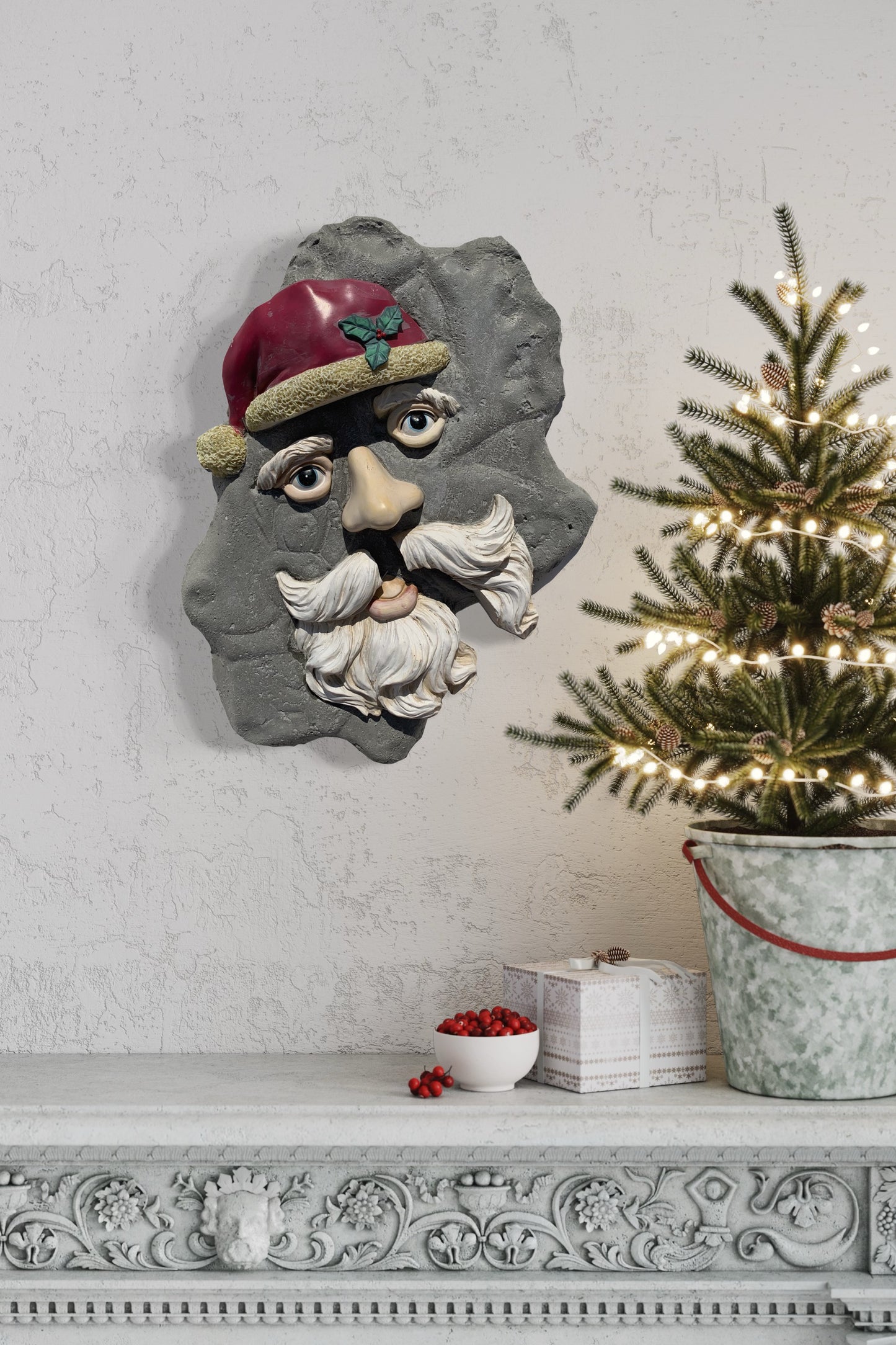 "Nodal Point Nostalgia": Santa Face on Reindeer Wall Sculpture