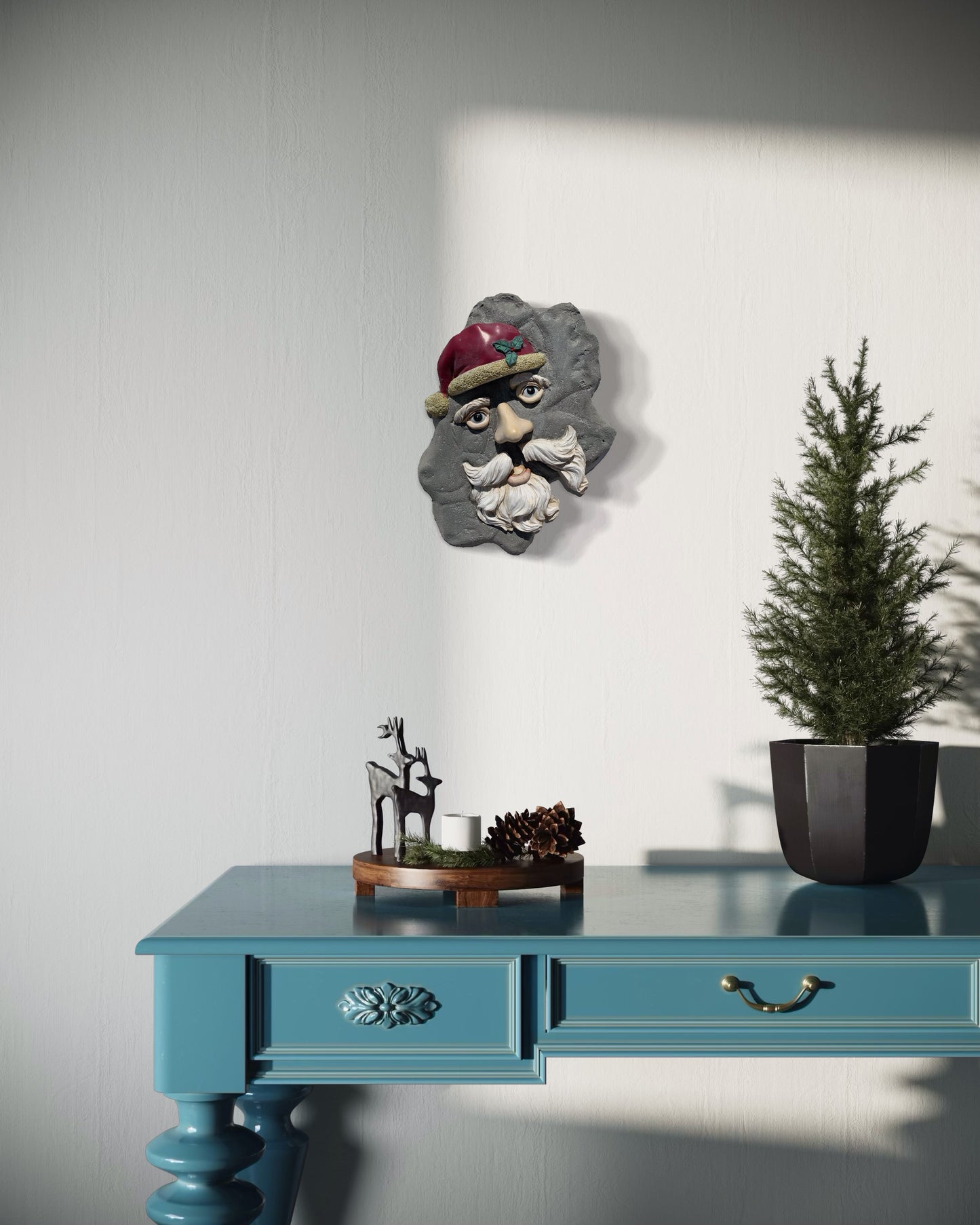 "Nodal Point Nostalgia": Santa Face on Reindeer Wall Sculpture