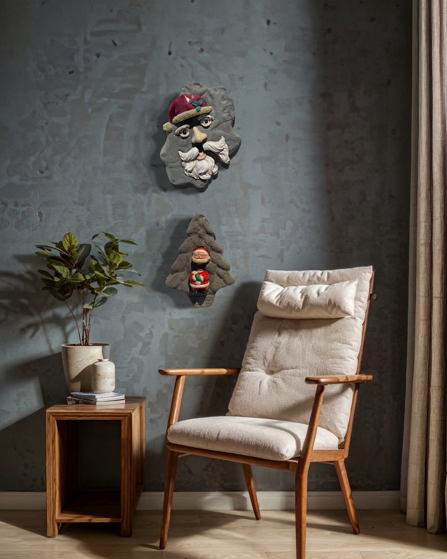 "Nodal Point Nostalgia": Santa Face on Reindeer Wall Sculpture