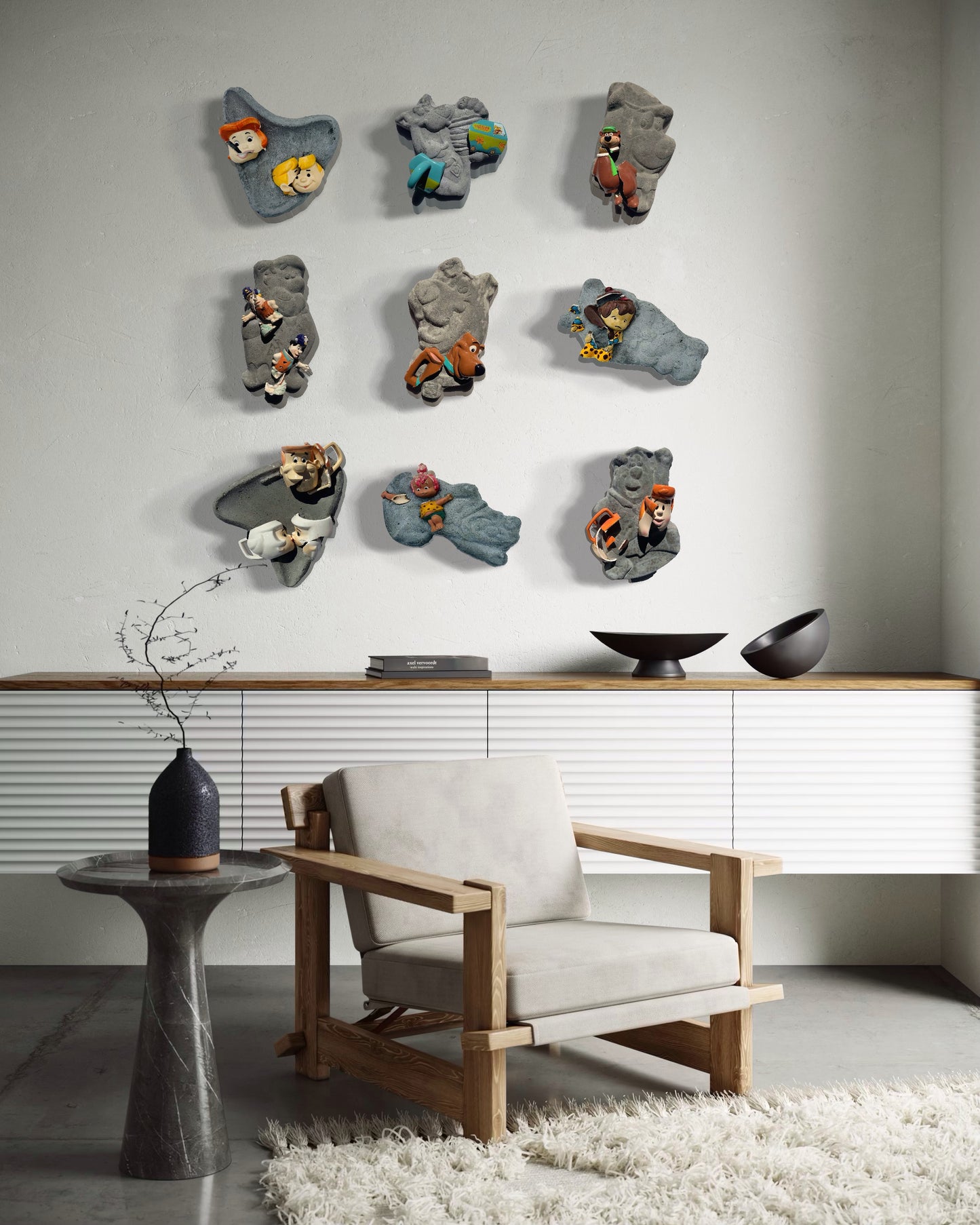 “Adopted Rubble”: Bamm-Bamm on Fred Flintstone Wall Sculpture