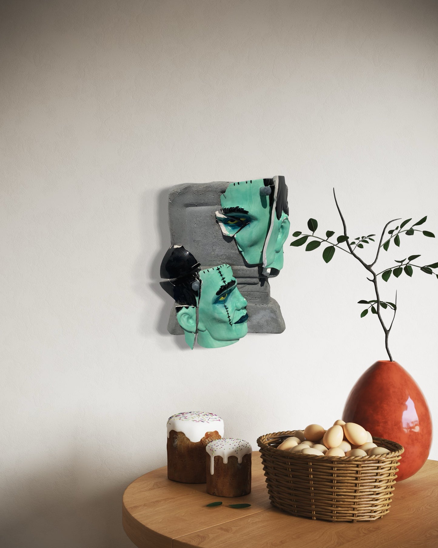 "AI: Imminent Doom": Frankenstein's Monster on Computer Ceramic & Concrete Favorite Smacker