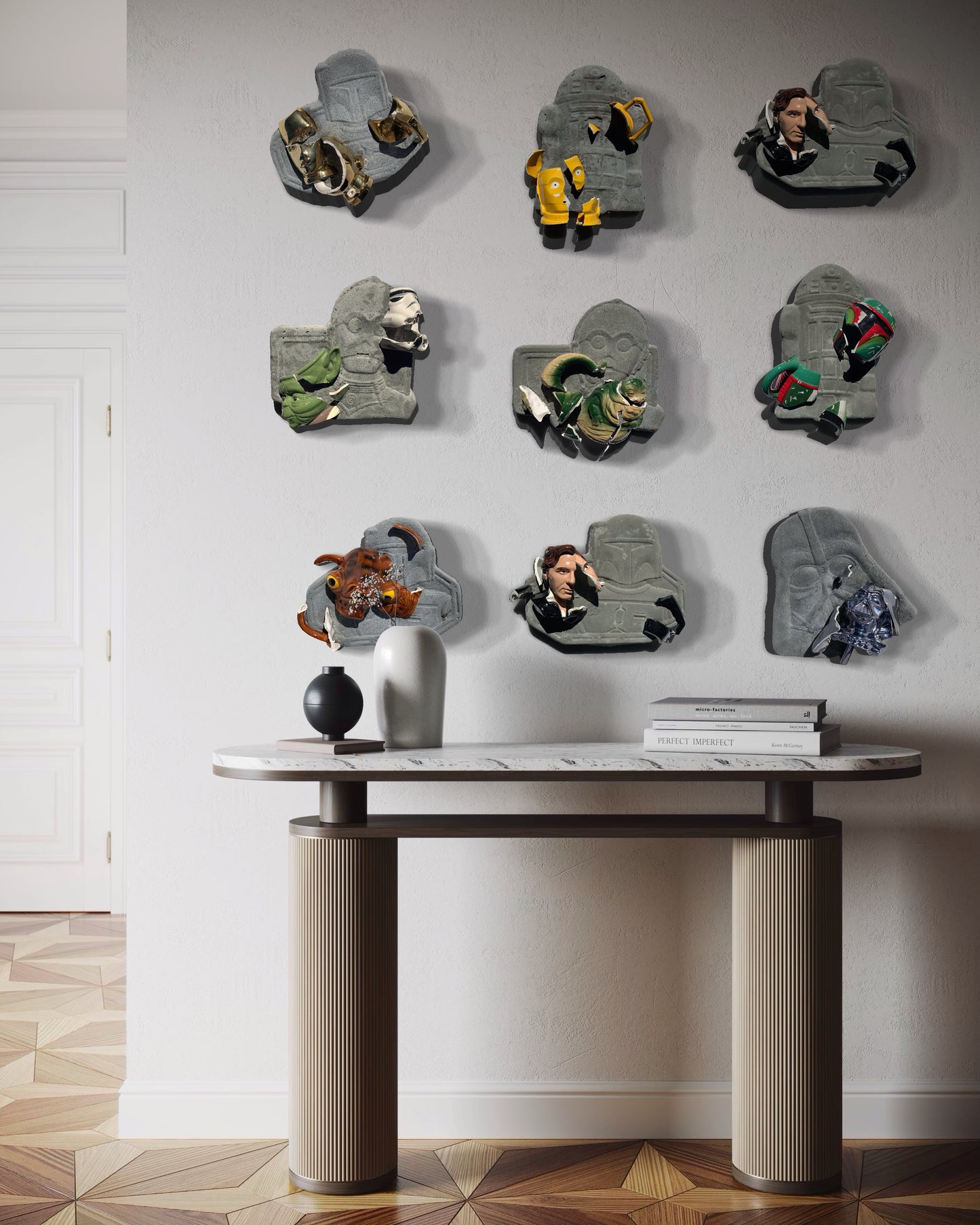 "Chilly Relationship": Han Solo on Boba Fett Wall Sculpture