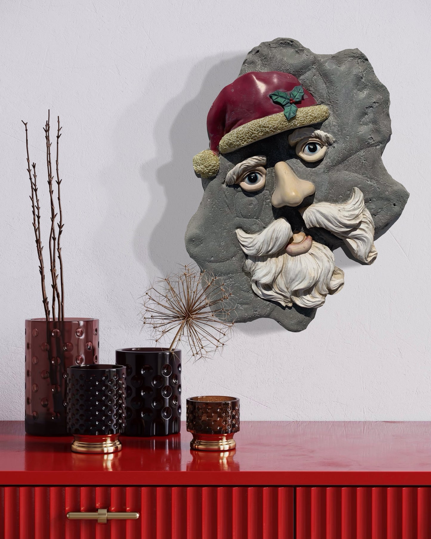 "Nodal Point Nostalgia": Santa Face on Reindeer Wall Sculpture