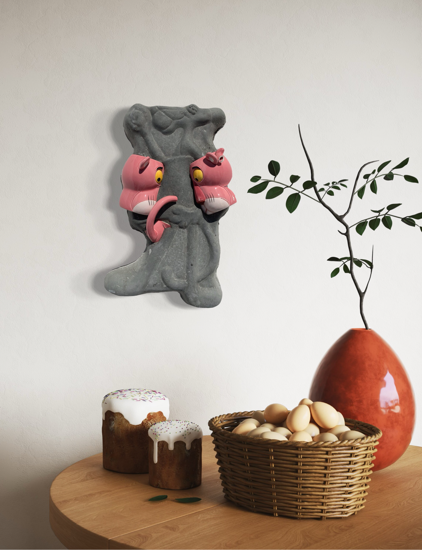 "Animated Arousal": Pink Panther on Pink Panther Wall Sculpture