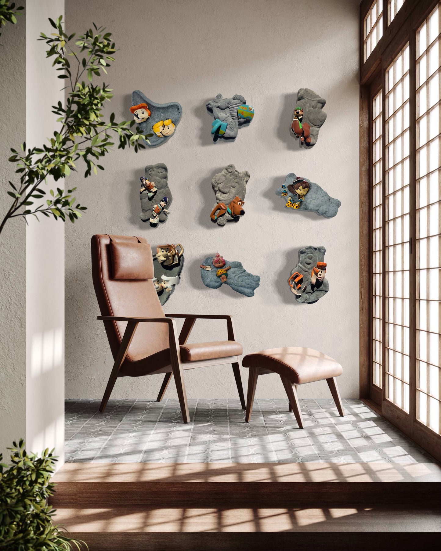 “Adopted Rubble”: Bamm-Bamm on Fred Flintstone Wall Sculpture