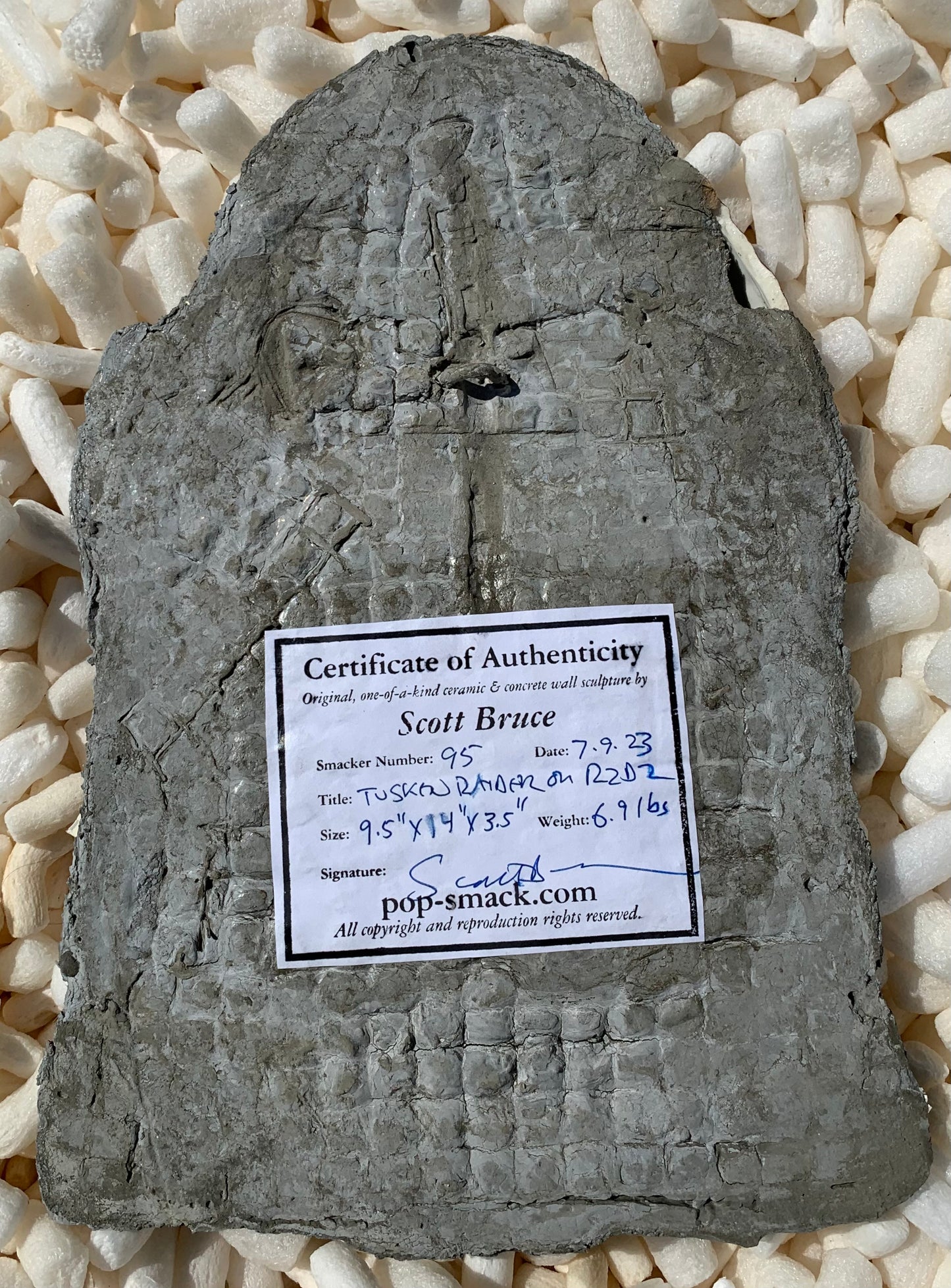 "Tatooine Trouble": Tusken Raider on R2D2 Wall Sculpture