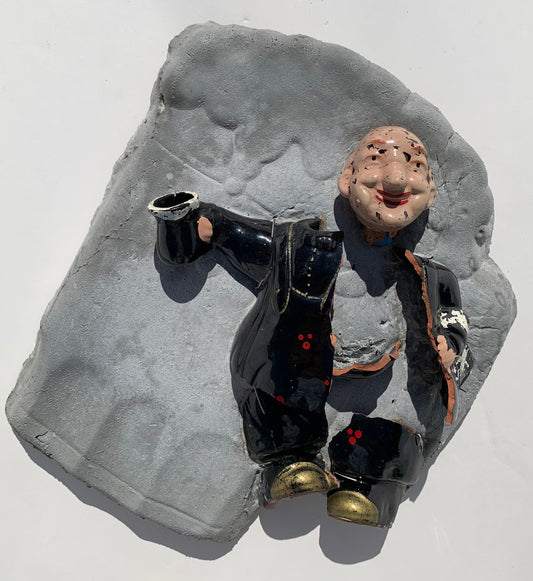 "In His Cups": Happy Drunkard on Beer Mug Wall Sculpture