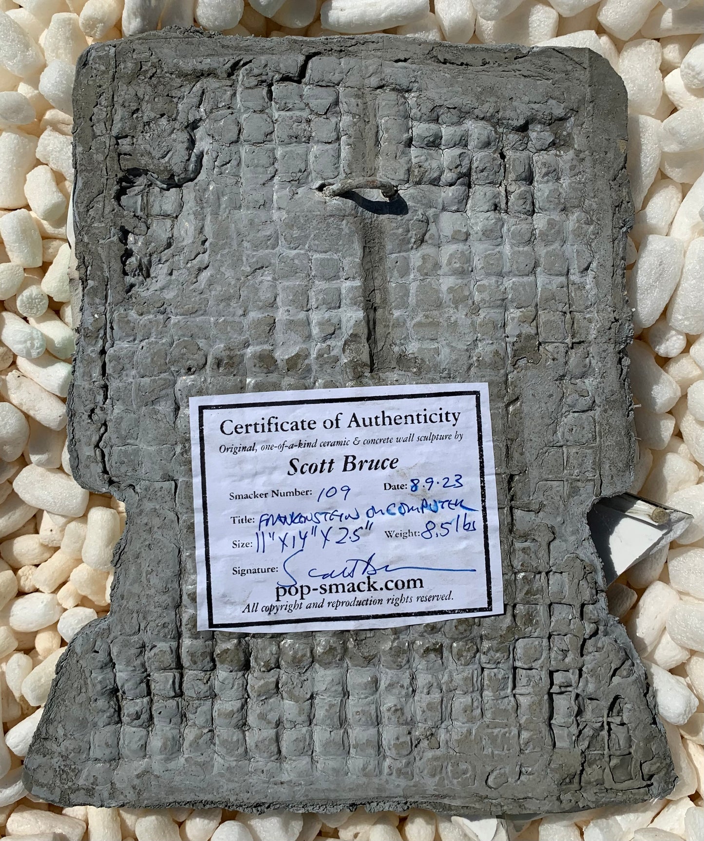 "AI: Imminent Doom": Frankenstein's Monster on Computer Ceramic & Concrete Favorite Smacker