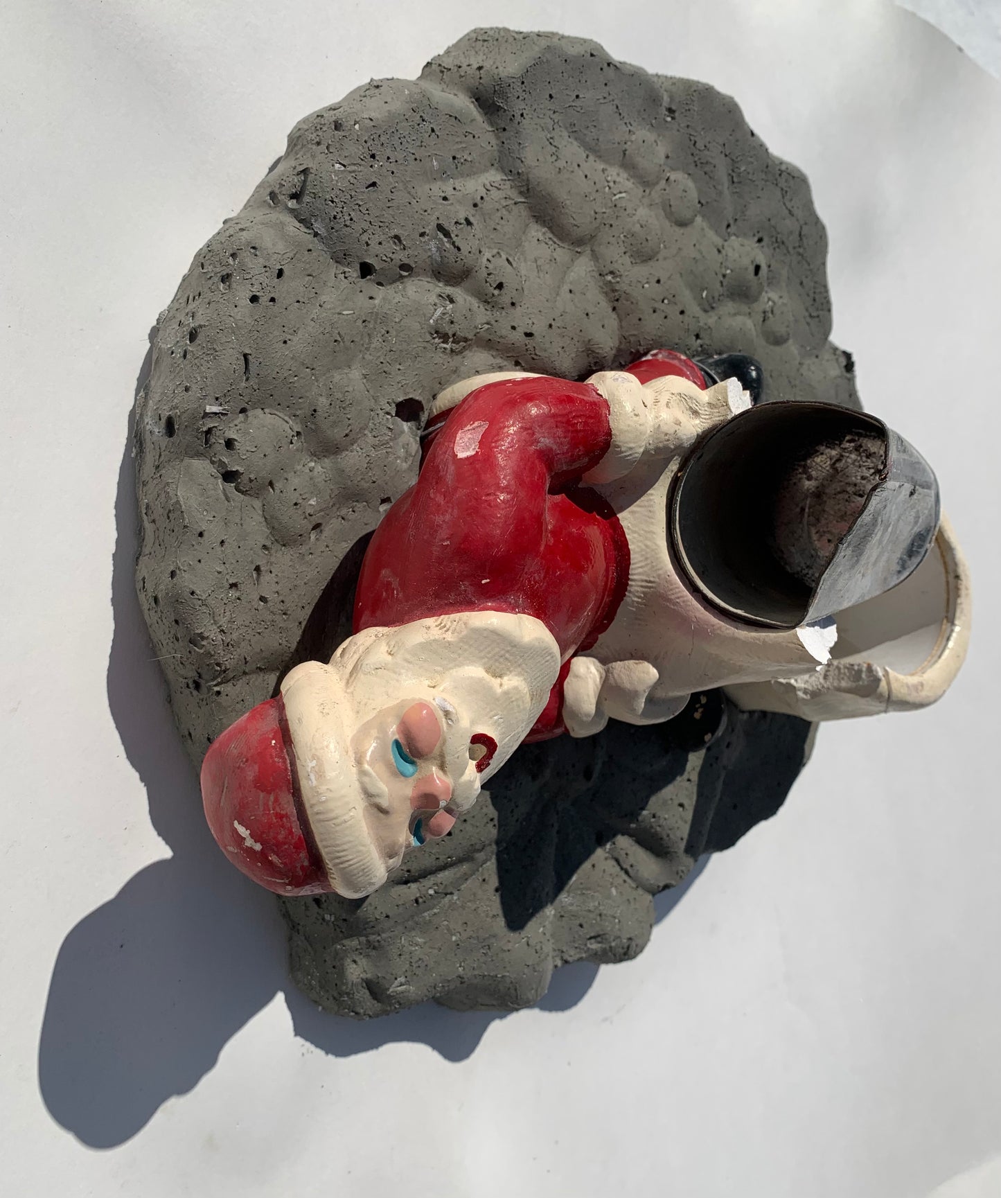 "Toys or Trash?" Toy Sack Santa on Wreath Wall Sculpture