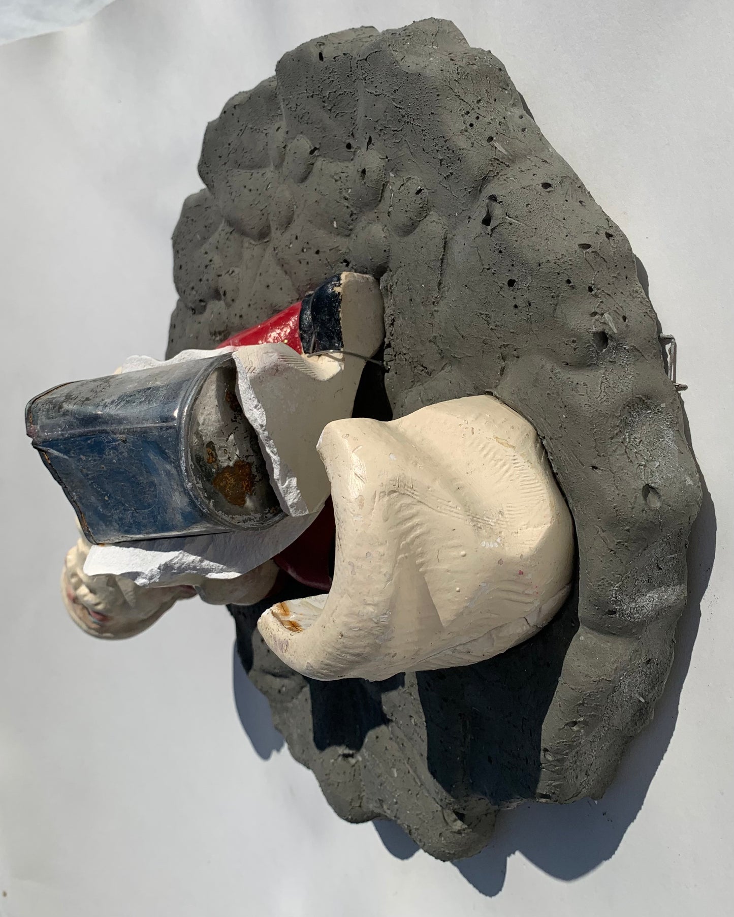 "Toys or Trash?" Toy Sack Santa on Wreath Wall Sculpture