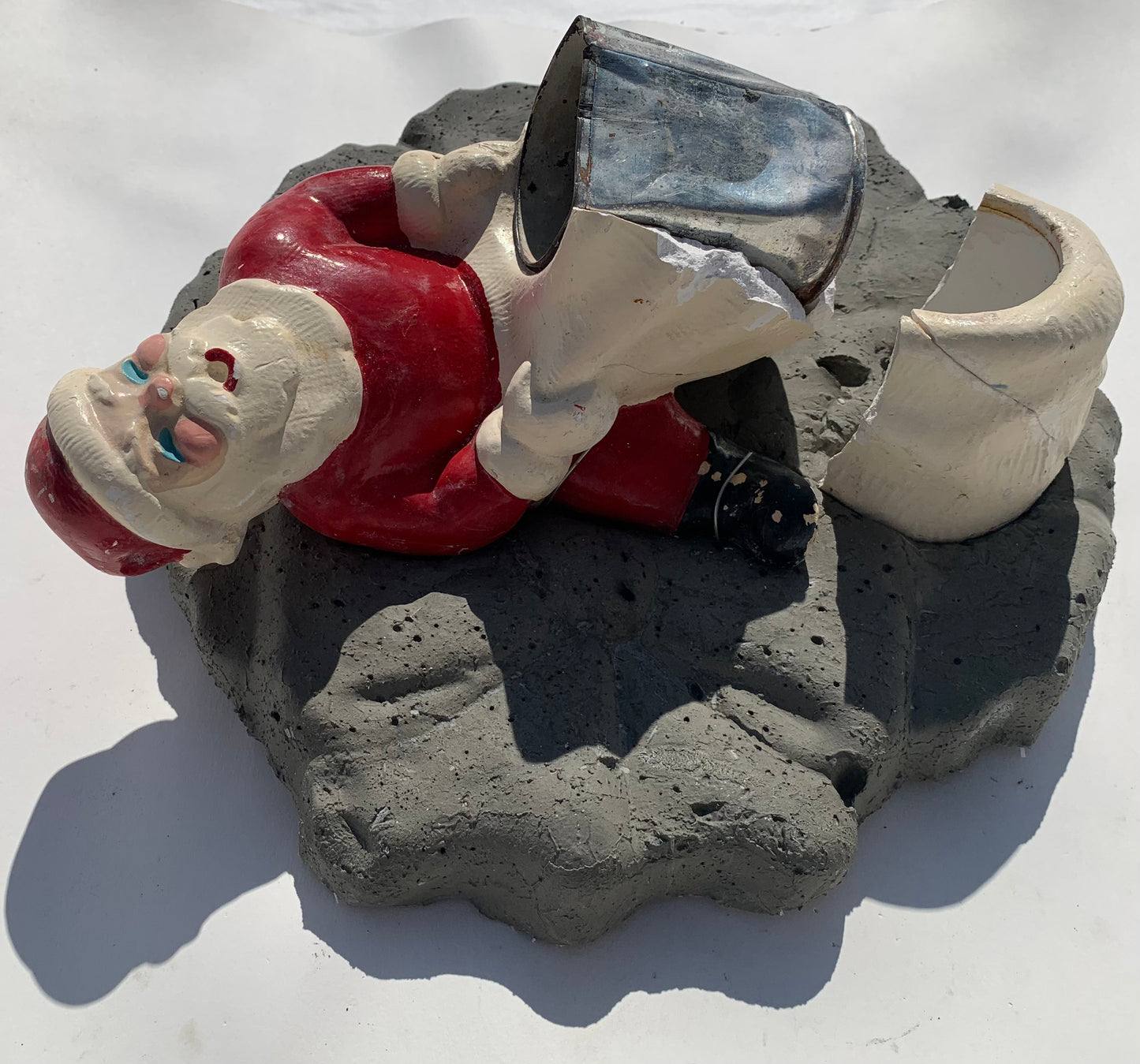 "Toys or Trash?" Toy Sack Santa on Wreath Wall Sculpture