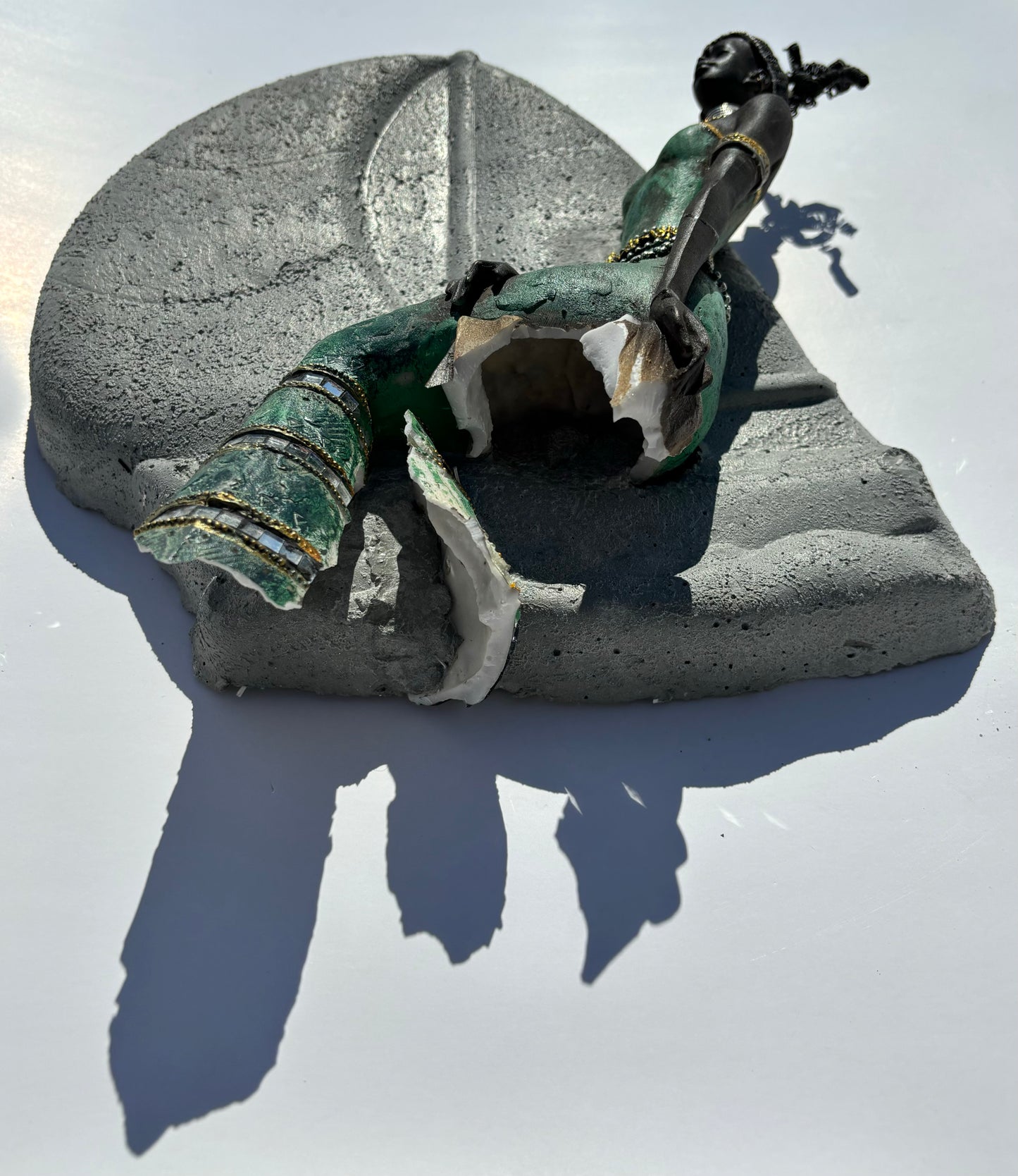 "Top Dollar": African Woman on Sailboat Wall Sculpture