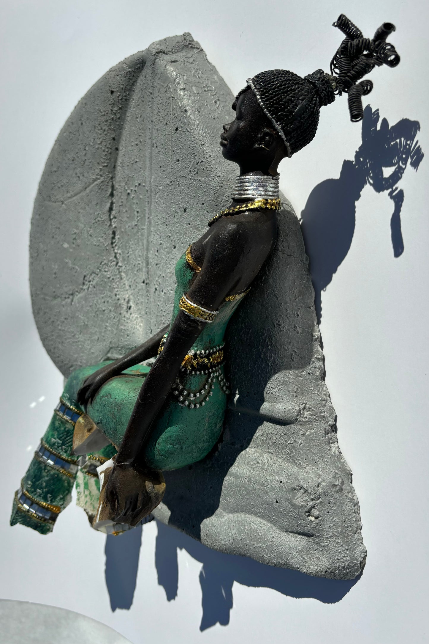 "Top Dollar": African Woman on Sailboat Wall Sculpture