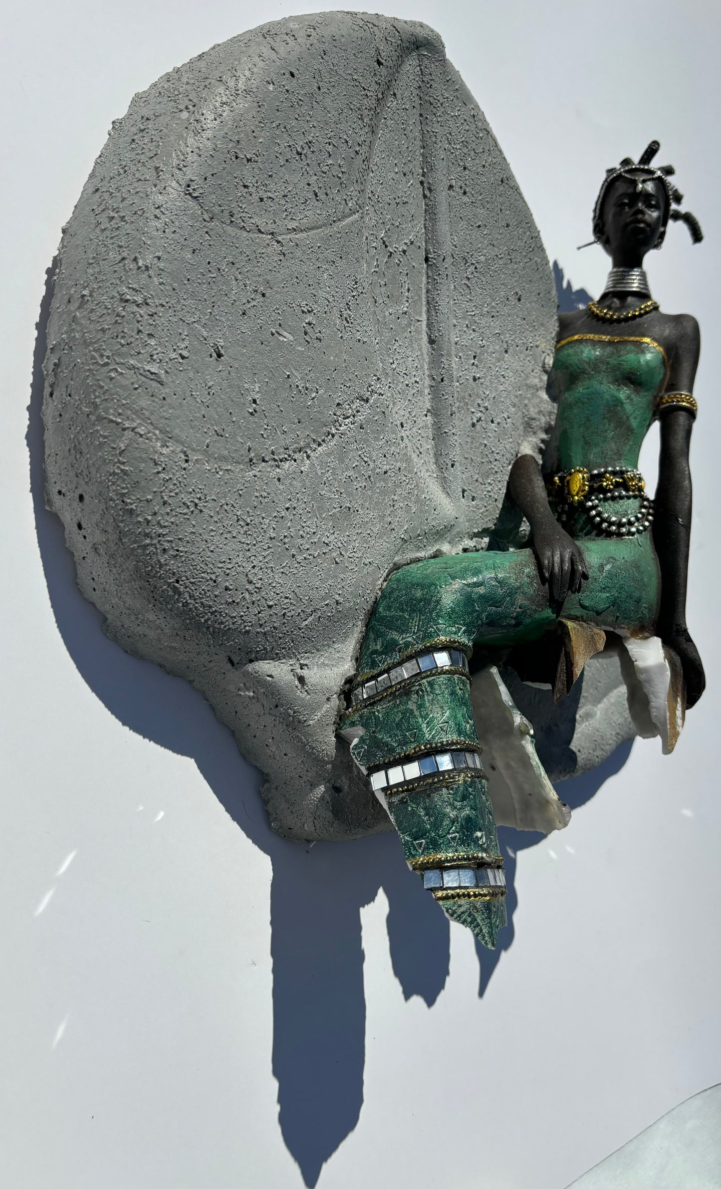 "Top Dollar": African Woman on Sailboat Wall Sculpture