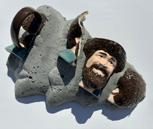 "Happy Little Accident": Bob Ross on Evergreen Tree Wall Sculpture