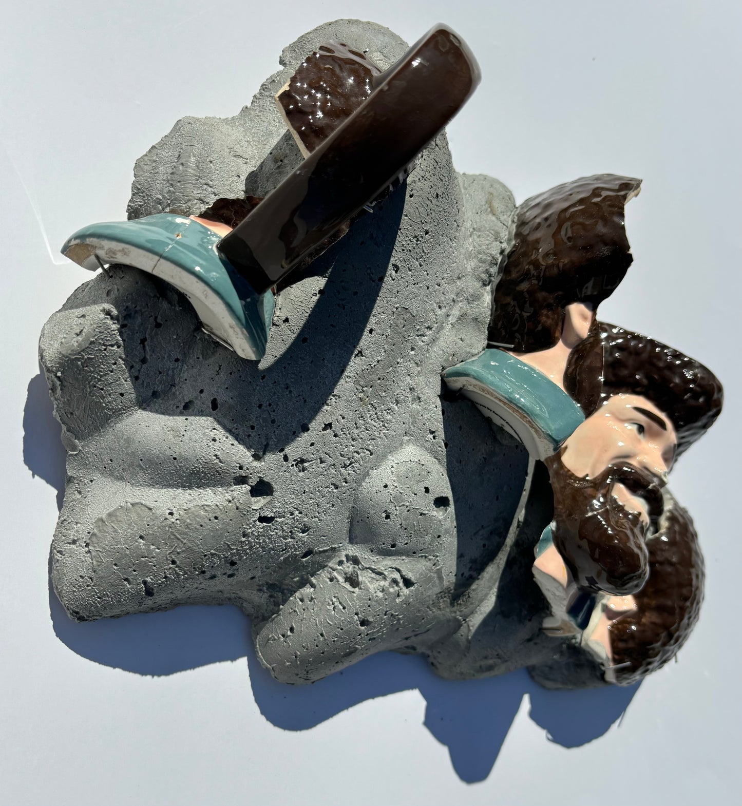 "Happy Little Accident": Bob Ross on Evergreen Tree Wall Sculpture