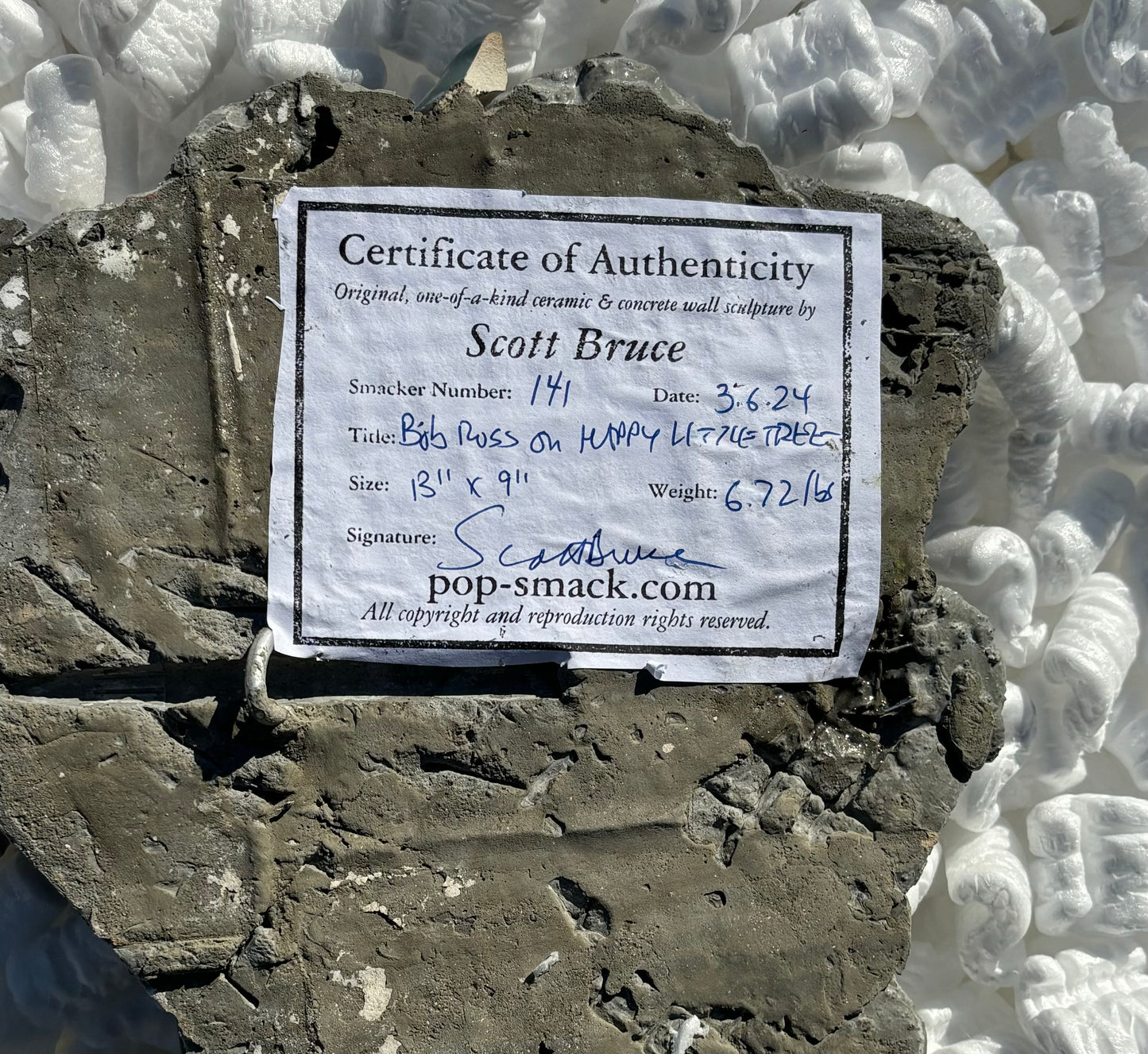 "Happy Little Accident": Bob Ross on Evergreen Tree Wall Sculpture