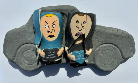 "MAGA Men": Bevis and Butt-Head on Car Wall Sculpture
