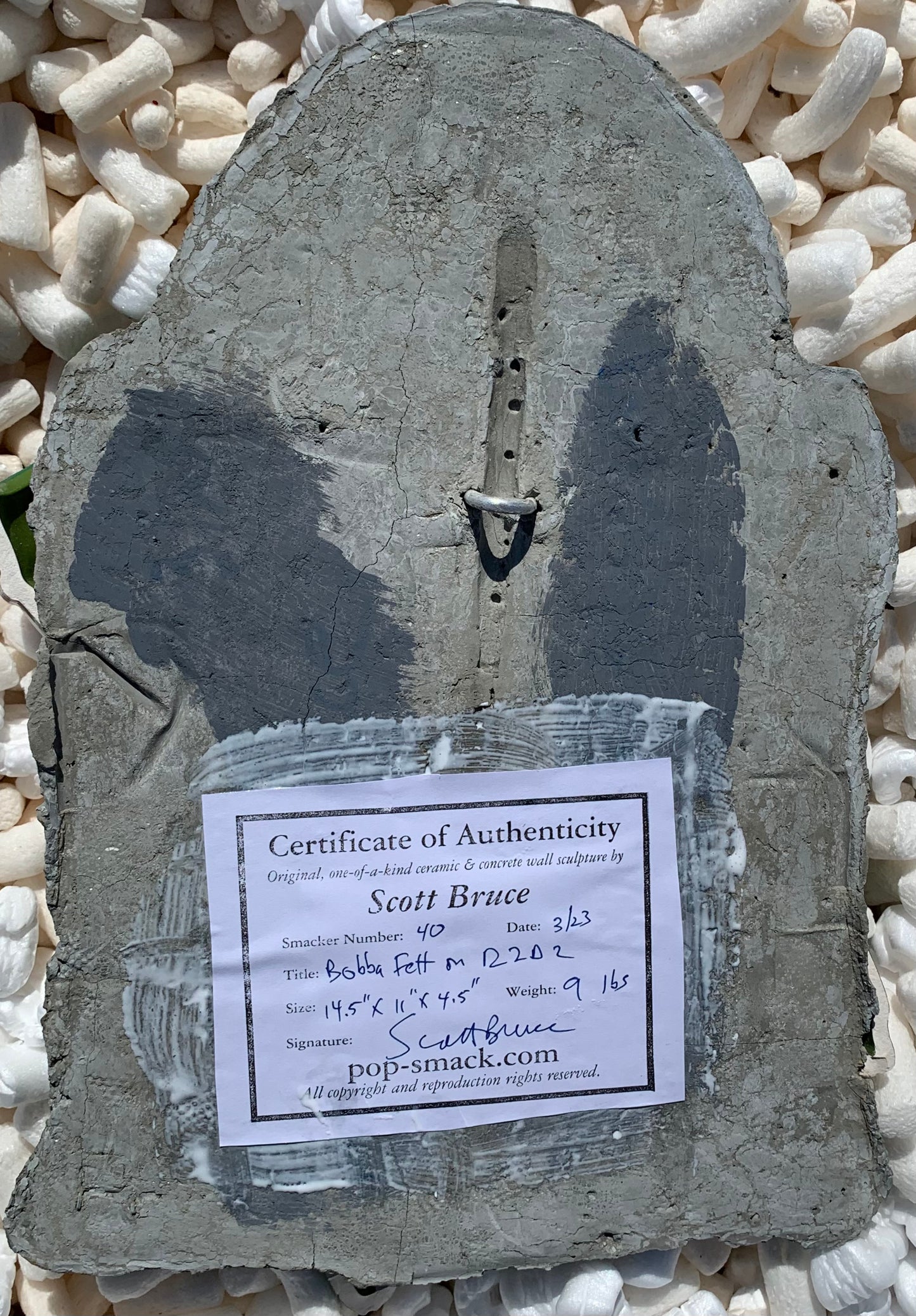 "Embattled Metal Men": Boba Fett on R2D2 Wall Sculpture