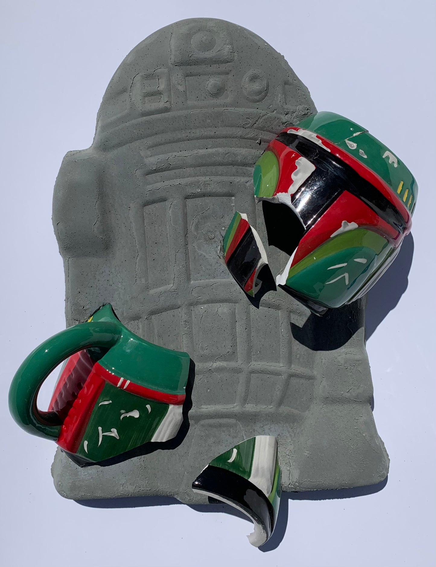 "Embattled Metal Men": Boba Fett on R2D2 Wall Sculpture