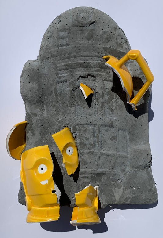 "Cloud City Casualty": C3PO on R2D2 Wall Sculpture