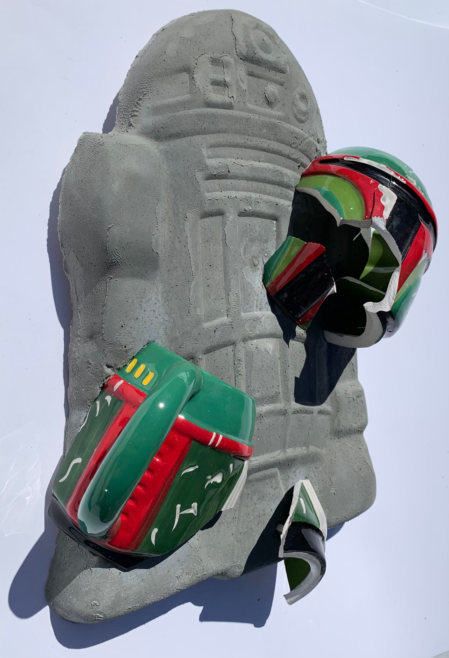 "Embattled Metal Men": Boba Fett on R2D2 Wall Sculpture