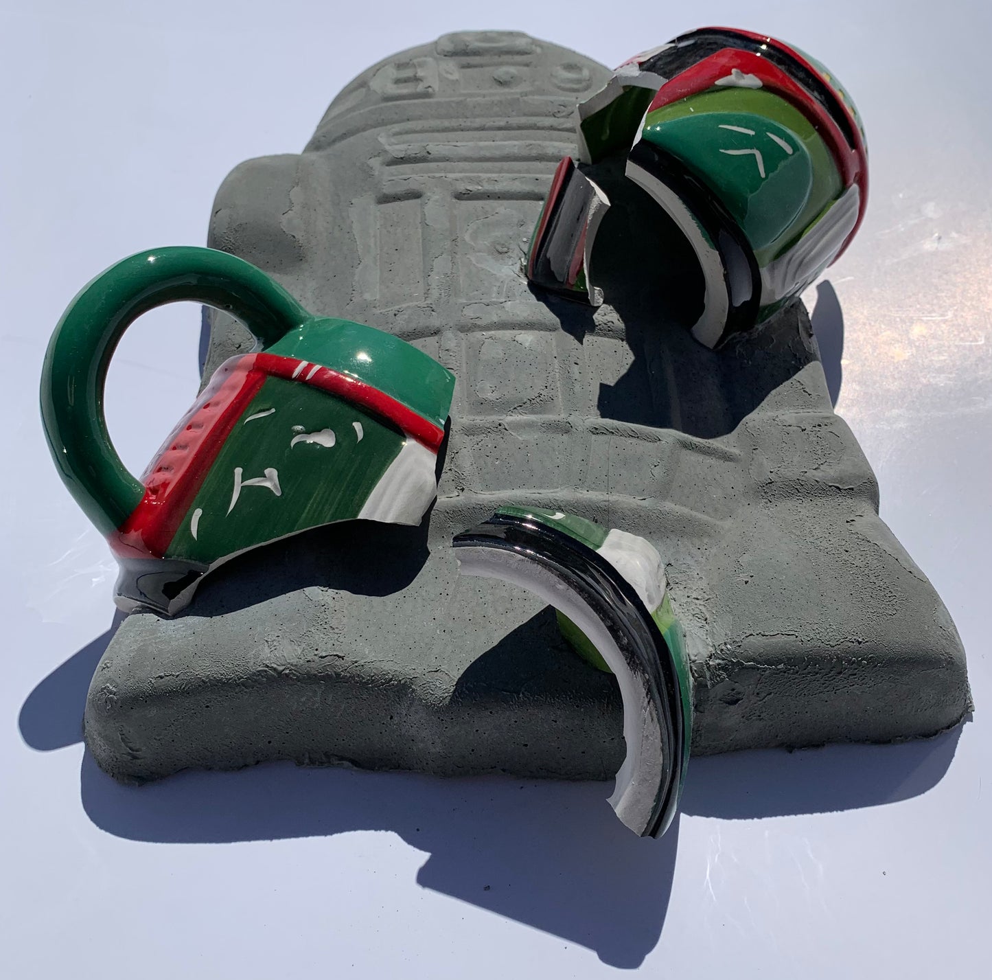 "Embattled Metal Men": Boba Fett on R2D2 Wall Sculpture