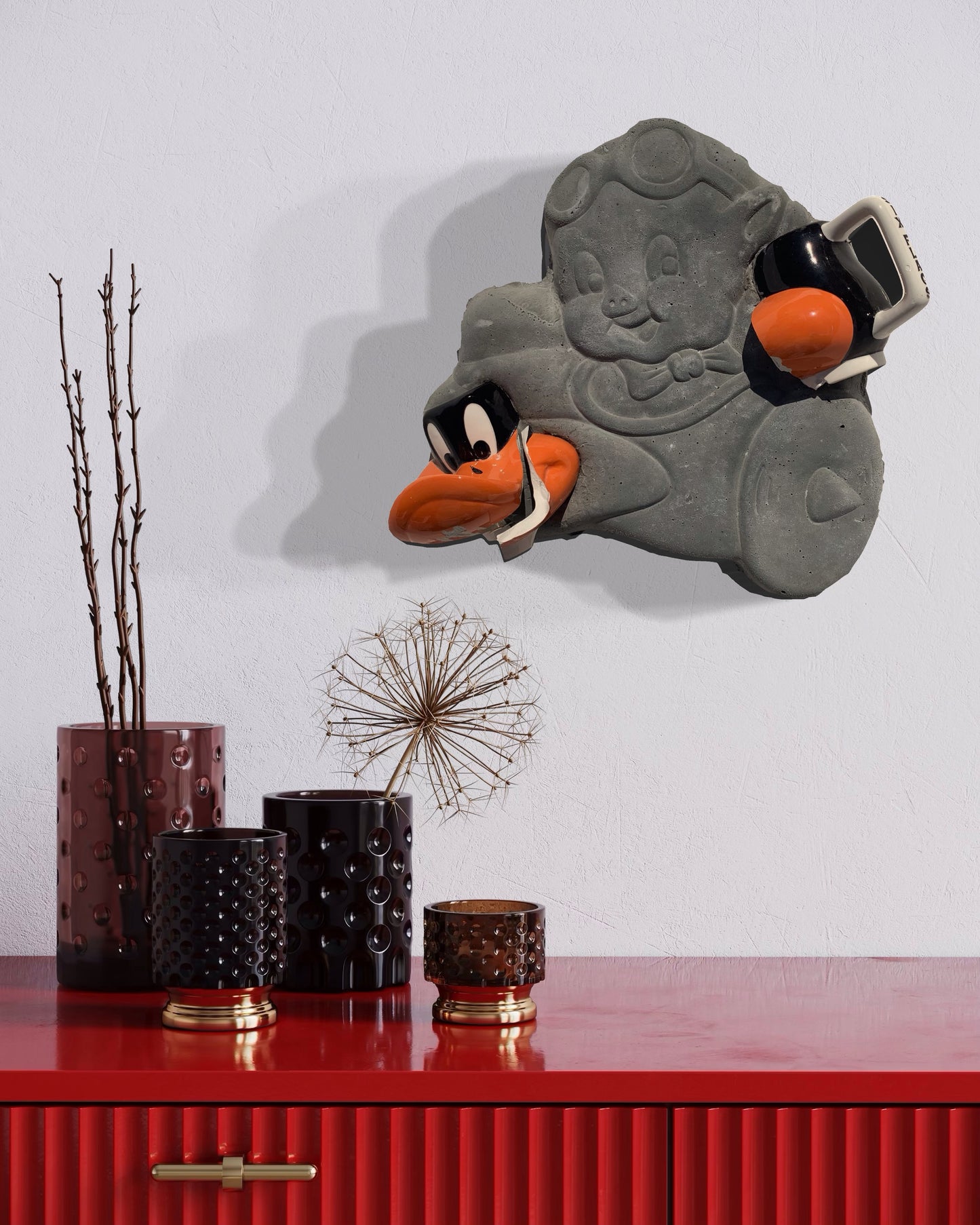 "Pilot Error": Daffy Duck on Porky Pig Wall Sculpture