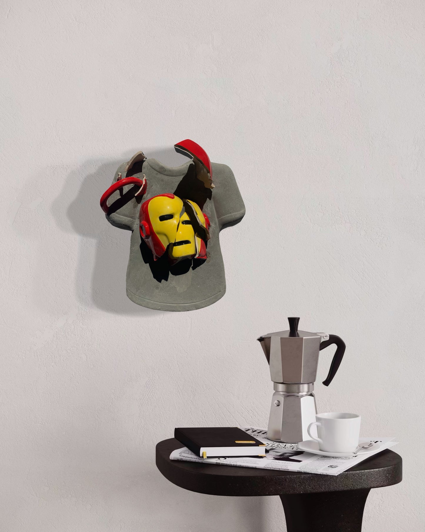 "Mustard and Ketchup Man": Iron Man on T-Shirt Wall Sculpture