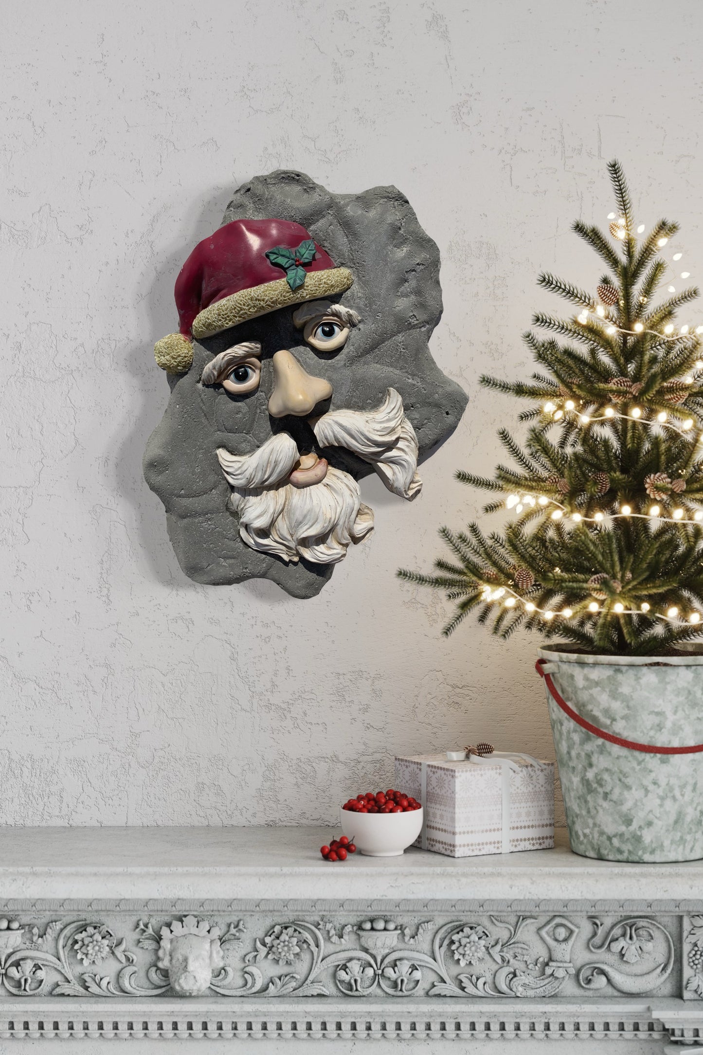 "Nodal Point Nostalgia":  Santa Face on Reindeer Wall Sculpture