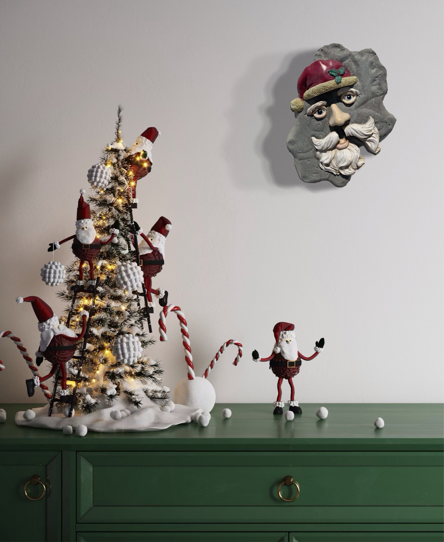 "Nodal Point Nostalgia":  Santa Face on Reindeer Wall Sculpture