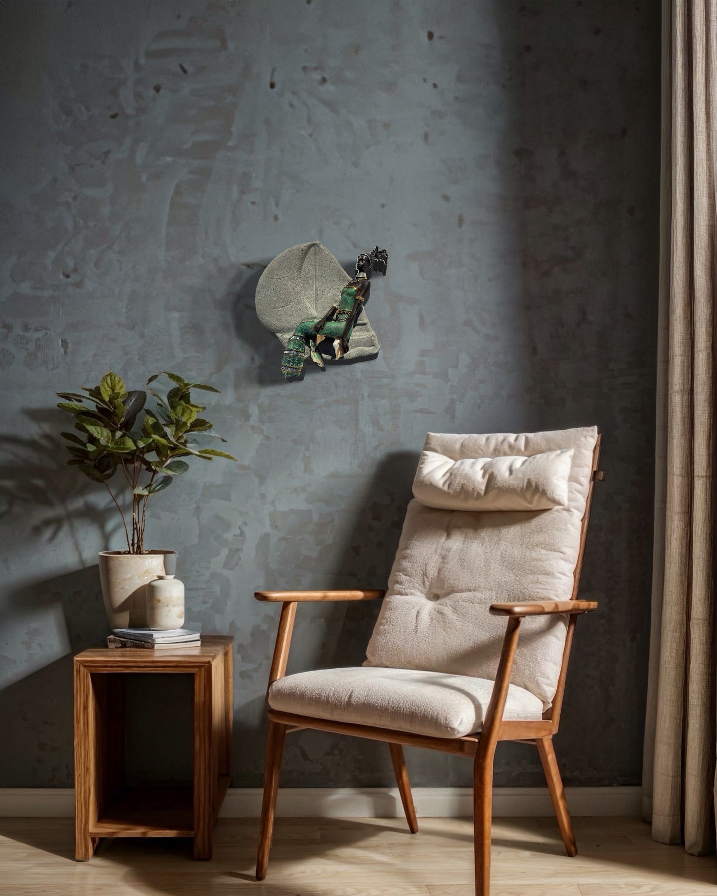 "Top Dollar": African Woman on Sailboat Wall Sculpture