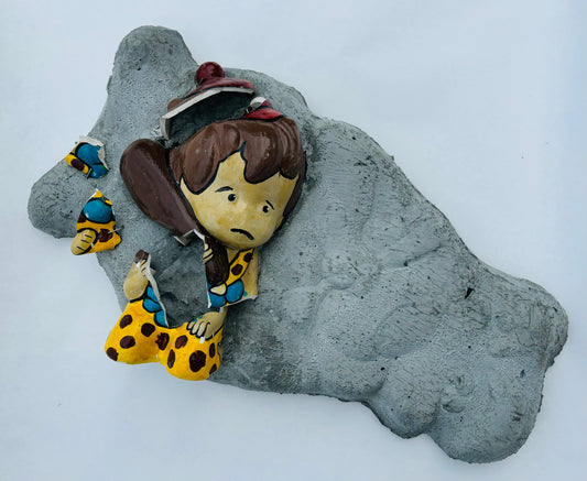 “Adopted Rubble”: Bamm-Bamm on Fred Flintstone Wall Sculpture