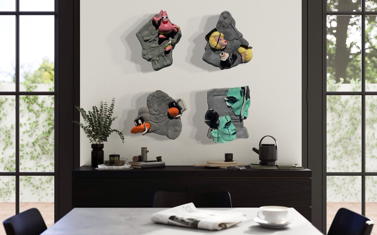 "Pilot Error": Daffy Duck on Porky Pig Wall Sculpture