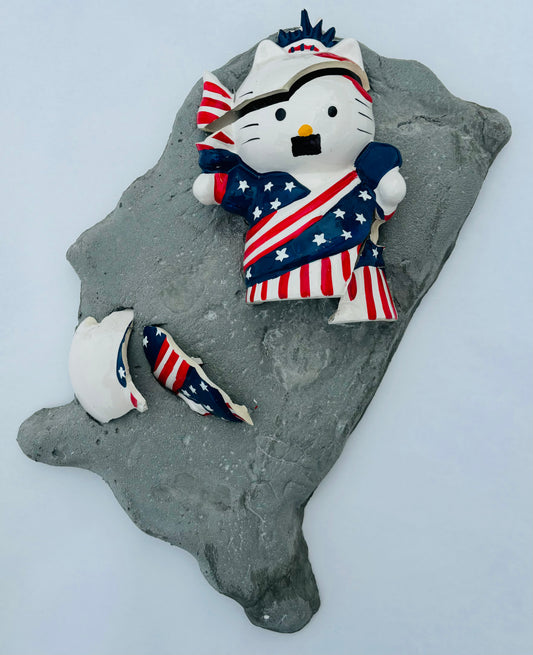 “The Present Danger”: Mustachioed Hello Kitty White on USA Wall Sculpture