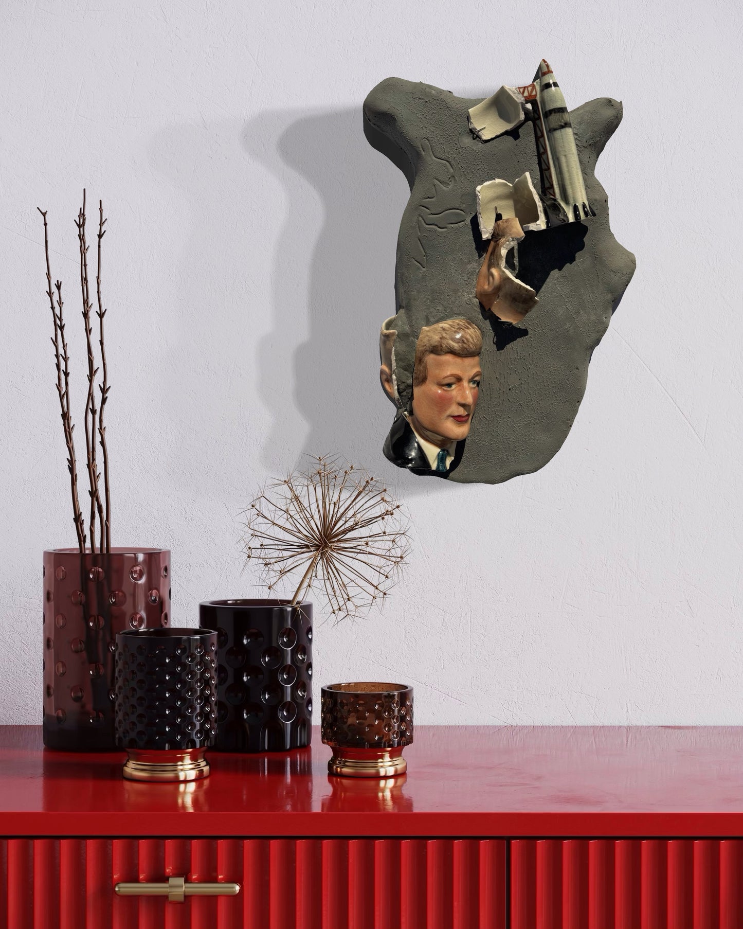 "Jack's Pocket Rocket": JFK & Saturn 5 on USA Wall Sculpture