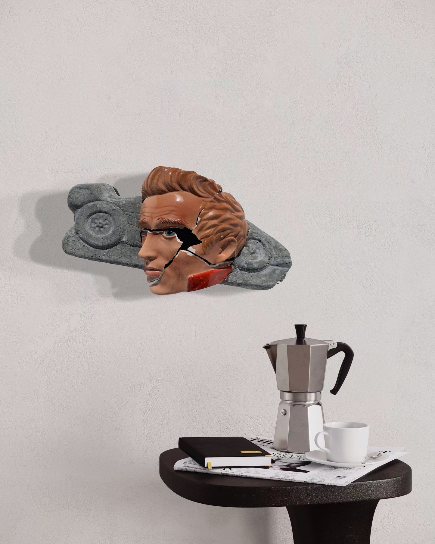 "Death By Distraction": James Dean on Race Car Wall Sculpture