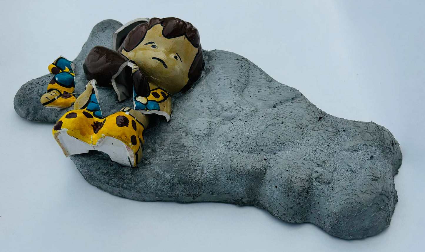 “Adopted Rubble”: Bamm-Bamm on Fred Flintstone Wall Sculpture