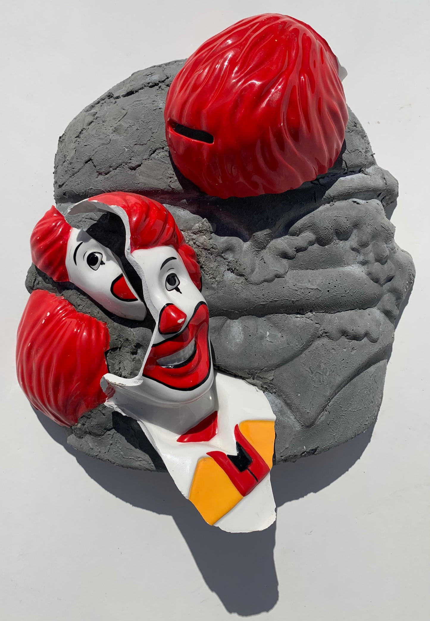 "Ronald's Unhappy Meal": Ronald McDonald on Hamburger Wall Sculpture