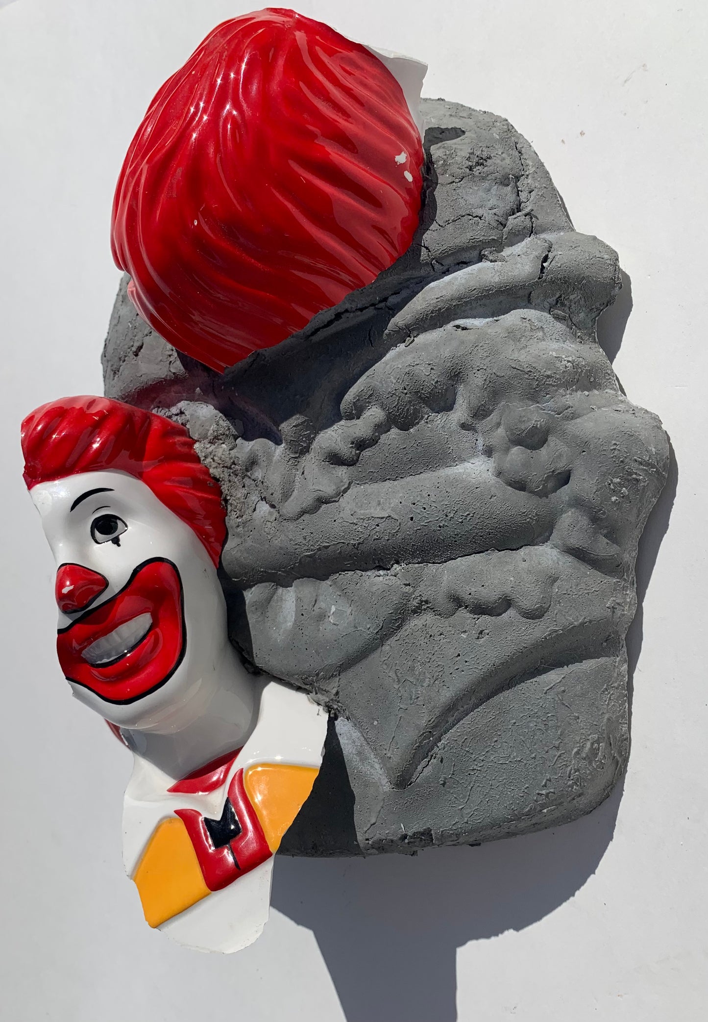 "Ronald's Unhappy Meal": Ronald McDonald on Hamburger Wall Sculpture