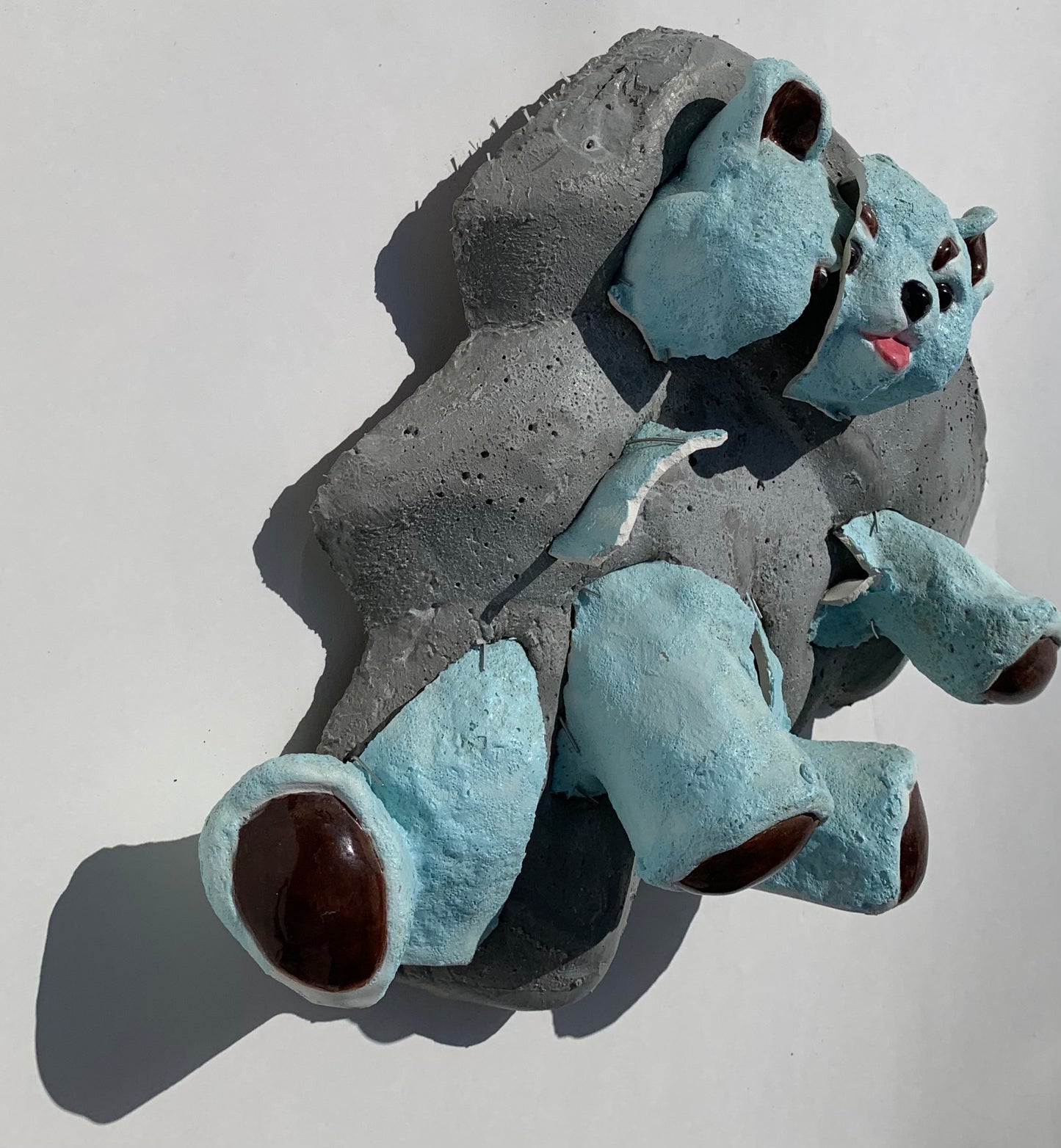 "Teddy's Nemesis": Mean Blue Bear on Whirlwind Wall Sculpture