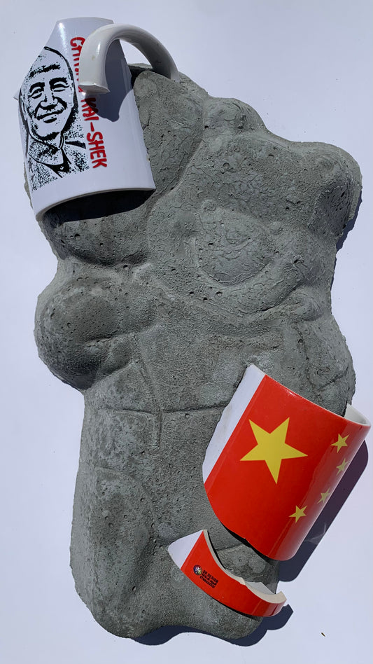 "Xi JinPooh #1" Chiang Kai Shek & PRC Flag on Pooh Wall Sculpture