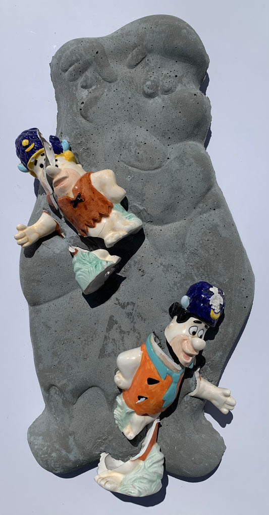 "Water Buffalo Bros" : Barney & Fred on Fred Flintstone Wall Sculpture